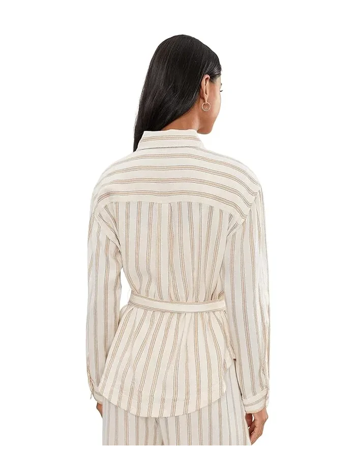 Рубашка с поясом в полоску Petite Belted Stripe Liverpool Los Angeles — изображение 4 из 5, кремовый/бежевый