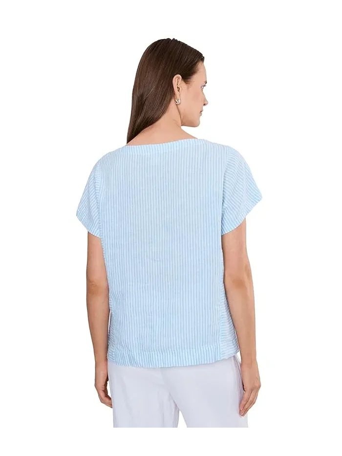 Рубашка из льна полоска Premium Washable Linen Short Sleeve Striped Shirt L.L.Bean — изображение 4 из 5, черный