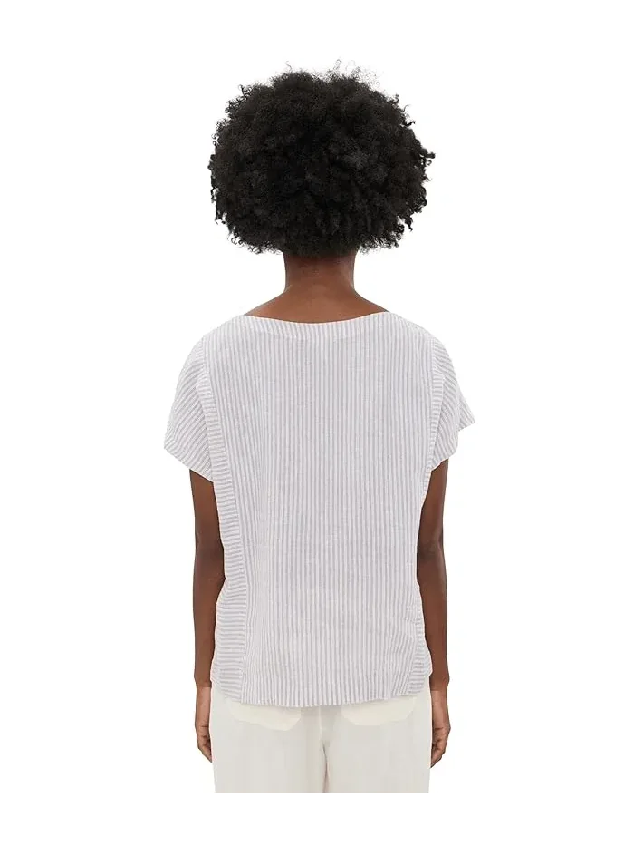 Рубашка из льна Premium Washable Linen Short Sleeve Striped Shirt L.L.Bean — изображение 4 из 5, орхидейный