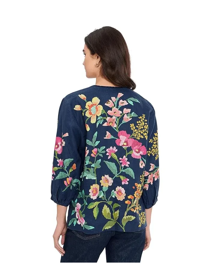 Блуза с вырезом капля льняная Split-Neck Linen Blouse Johnny Was — изображение 4 из 5, розовый
