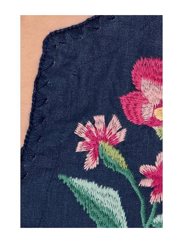 Блуза с вырезом капля льняная Split-Neck Linen Blouse Johnny Was — изображение 5 из 5, розовый