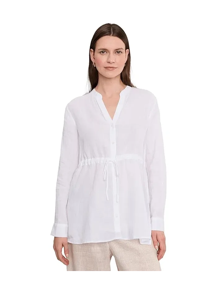 Рубашка из органического льна Petite Organic Handkerchief Linen Long Shirt With Drawstring Eileen Fisher — белый