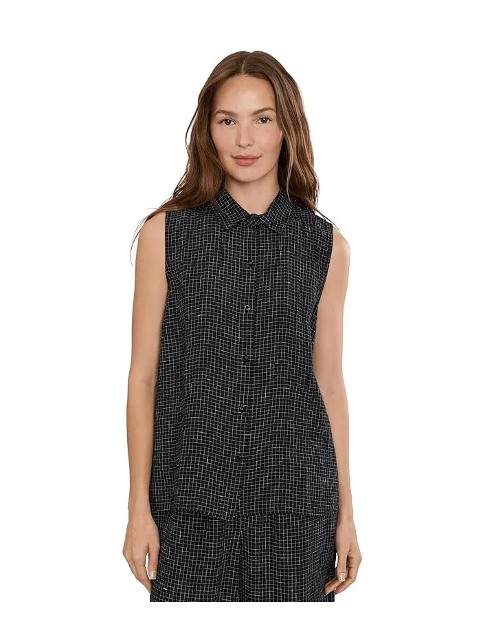 Рубашка из органического льна Puckered Organic Linen Grid Classic Collar Shirt Eileen Fisher — белый
