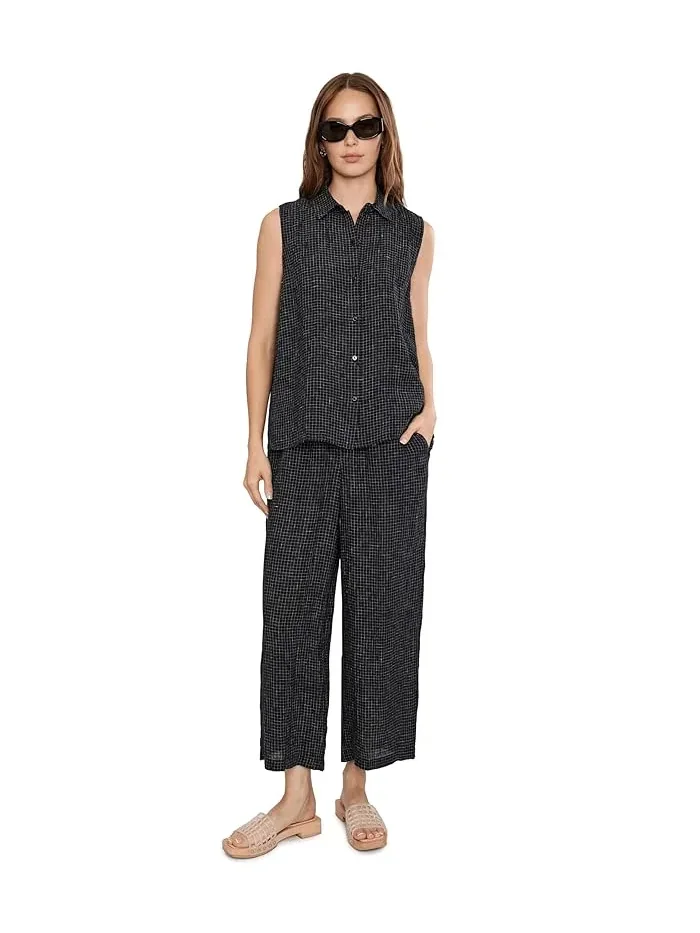 Рубашка из органического льна Puckered Organic Linen Grid Classic Collar Shirt Eileen Fisher — изображение 2 из 5, белый
