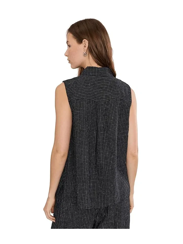 Рубашка из органического льна Puckered Organic Linen Grid Classic Collar Shirt Eileen Fisher — изображение 4 из 5, белый