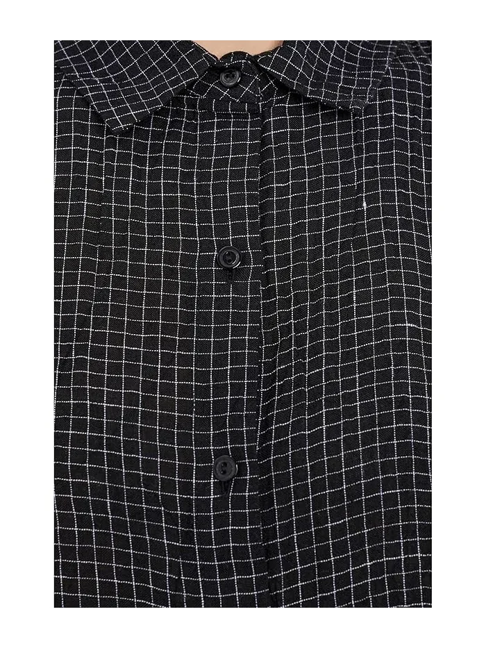 Рубашка из органического льна Puckered Organic Linen Grid Classic Collar Shirt Eileen Fisher — изображение 5 из 5, белый