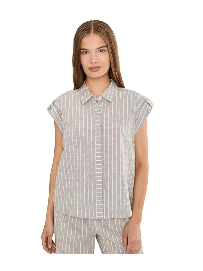 Рубашка из льна с люрексом Petite Lurex Linen Resort Shirt NIC+ZOE — мульти