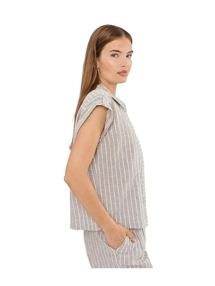 Рубашка из льна с люрексом Petite Lurex Linen Resort Shirt NIC+ZOE — изображение 3 из 5, мульти