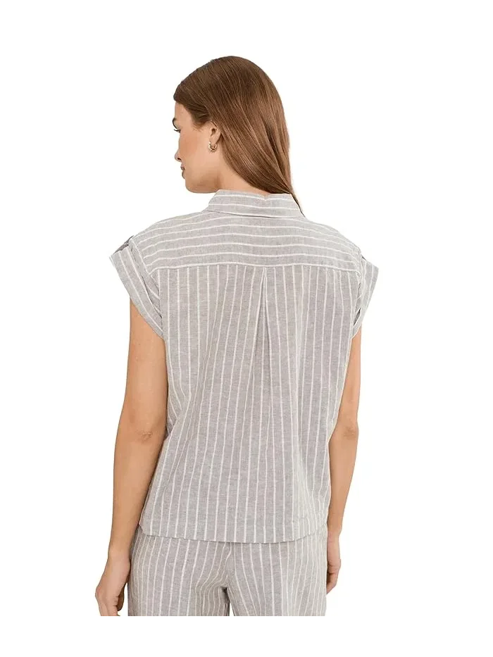 Рубашка из льна с люрексом Petite Lurex Linen Resort Shirt NIC+ZOE — изображение 4 из 5, мульти