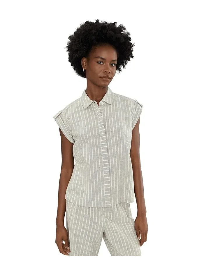 Рубашка поло из льна с люрексом Lurex Linen Resort Shirt NIC+ZOE — изображение 1 из 5, черный