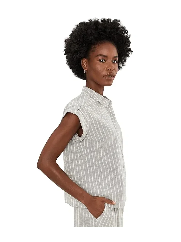 Рубашка поло из льна с люрексом Lurex Linen Resort Shirt NIC+ZOE — изображение 3 из 5, черный