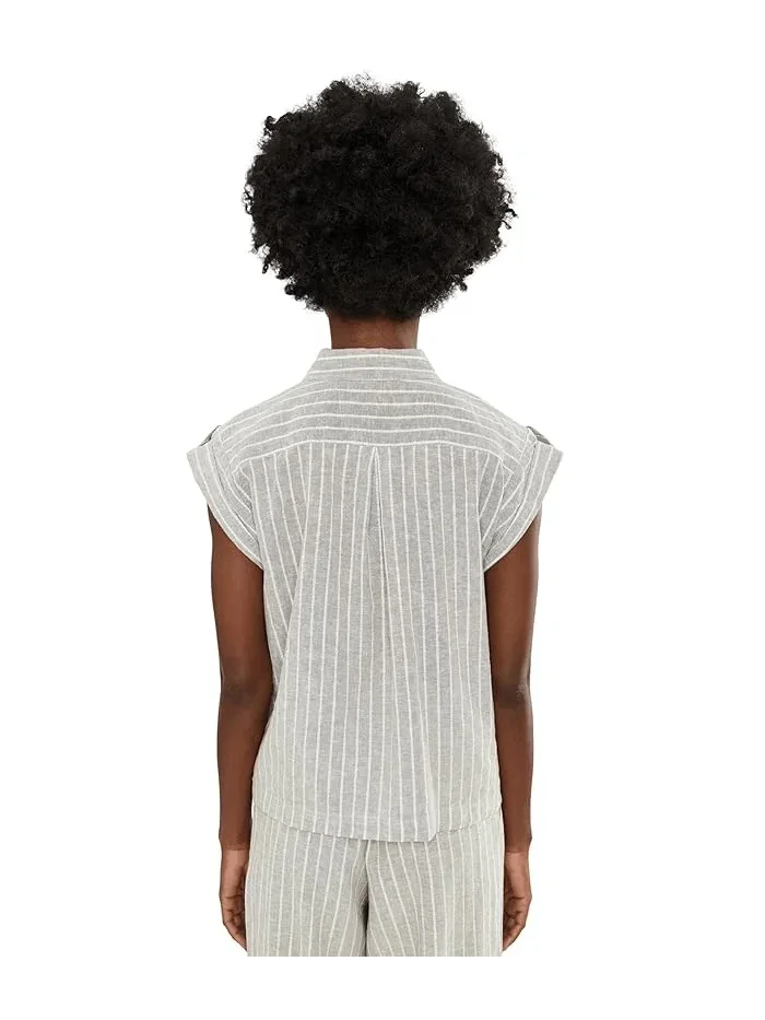 Рубашка поло из льна с люрексом Lurex Linen Resort Shirt NIC+ZOE — изображение 4 из 5, черный