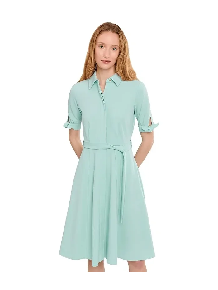 Платье с коротким рукавом Scuba Crepe Self Tie Shirt Dress Calvin Klein — изображение 1 из 5, слоновая кость