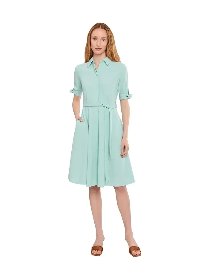 Платье с коротким рукавом Scuba Crepe Self Tie Shirt Dress Calvin Klein — изображение 2 из 5, слоновая кость