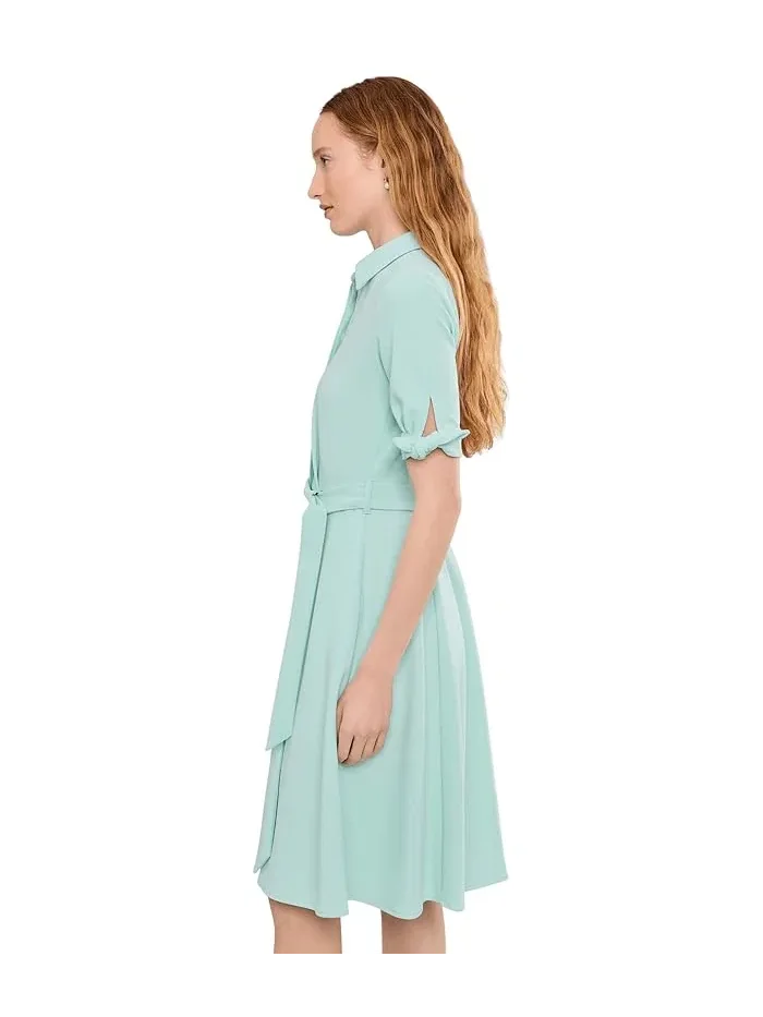 Платье с коротким рукавом Scuba Crepe Self Tie Shirt Dress Calvin Klein — изображение 3 из 5, слоновая кость