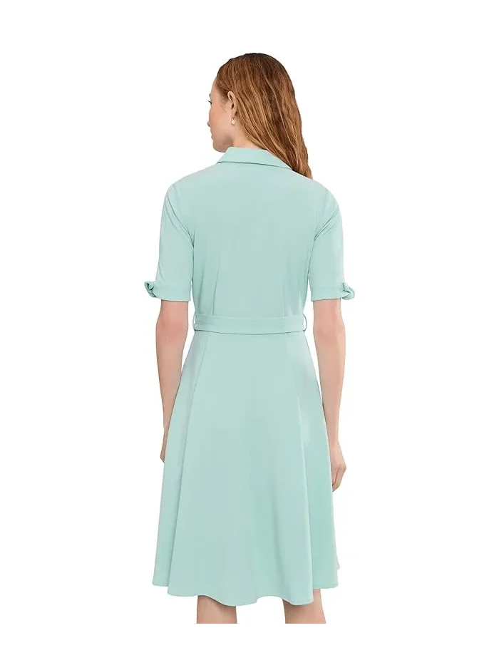Платье с коротким рукавом Scuba Crepe Self Tie Shirt Dress Calvin Klein — изображение 4 из 5, слоновая кость