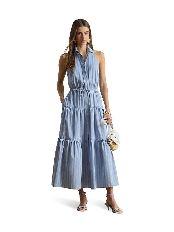 Платье-рубашка полосатое модель Striped Broadcloth Tiered Shirtdress Lauren Ralph Lauren — изображение 3 из 5, красный