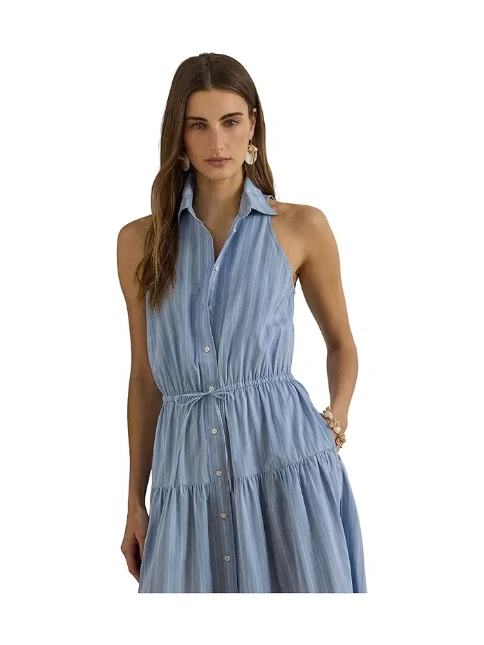Платье-рубашка полосатое модель Striped Broadcloth Tiered Shirtdress Lauren Ralph Lauren — изображение 5 из 5, красный