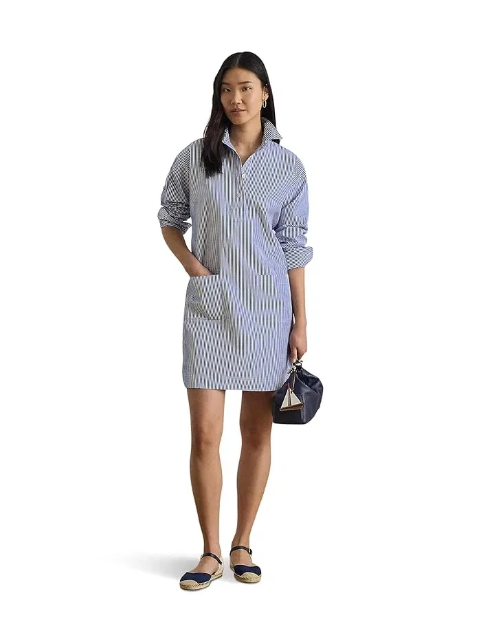 Платье-рубашка полосатое хлопковое LAUREN Ralph Lauren — изображение 1 из 4, синий/белый