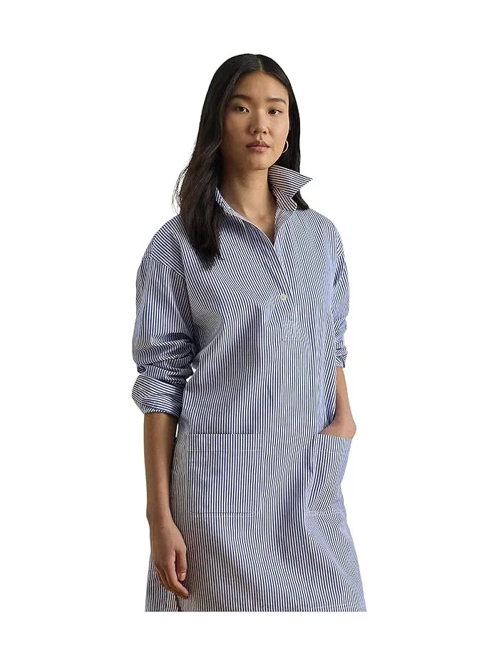 Платье-рубашка полосатое хлопковое LAUREN Ralph Lauren — изображение 2 из 4, синий/белый