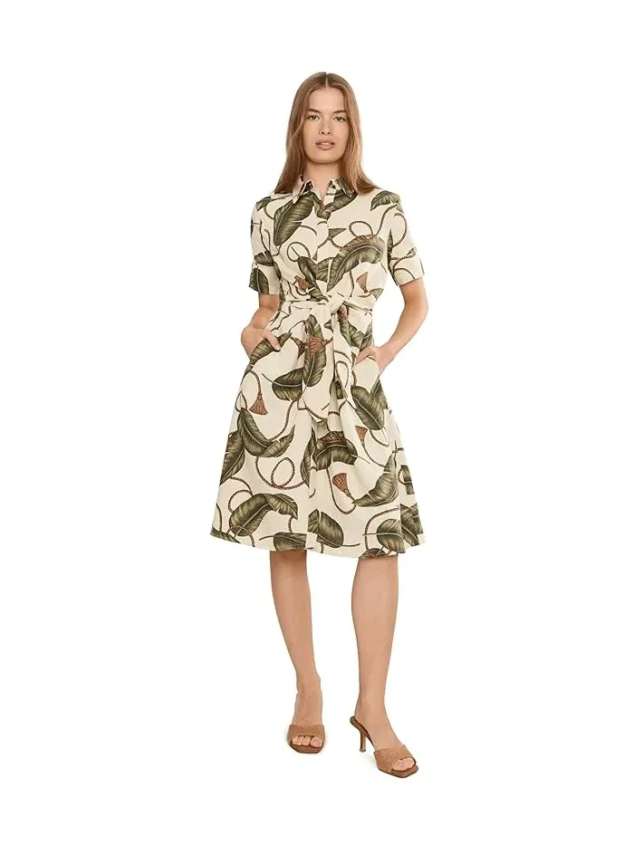 Платье-рубашка с принтом и завязками на талии модель Petite Lauren Ralph Lauren