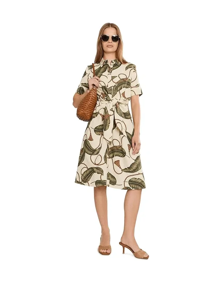 Платье-рубашка с принтом и завязками на талии модель Petite Lauren Ralph Lauren — изображение 2 из 5, синий/белый мульти