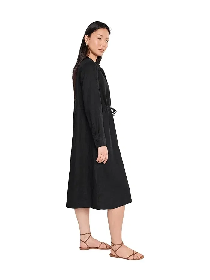 Платье-рубашка из льна Organic Linen Mandarin Collar Dress Eileen Fisher — изображение 3 из 5, черный
