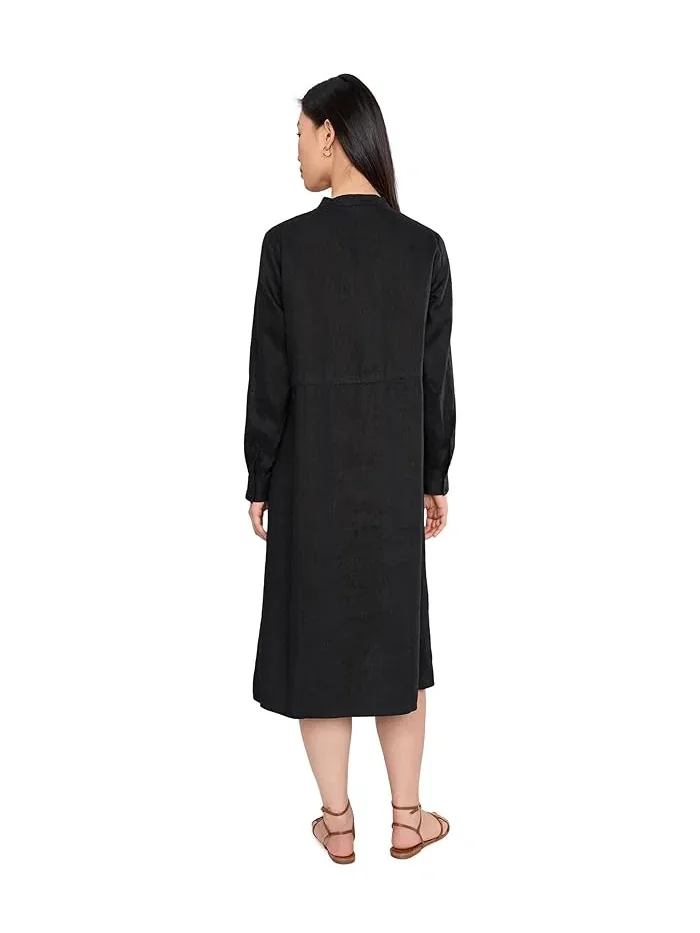 Платье-рубашка из льна Organic Linen Mandarin Collar Dress Eileen Fisher — изображение 4 из 5, черный