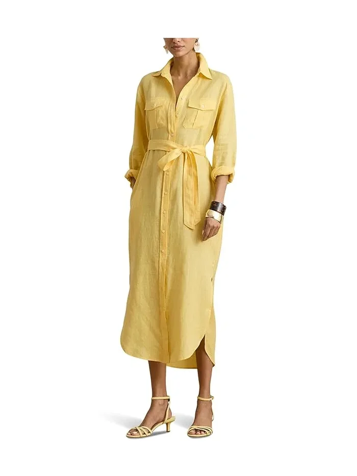 Платье-рубашка льняное миди Lauren Ralph Lauren — изображение 1 из 5, лимонный