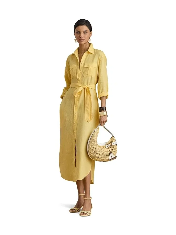 Платье-рубашка льняное миди Lauren Ralph Lauren — изображение 4 из 5, лимонный
