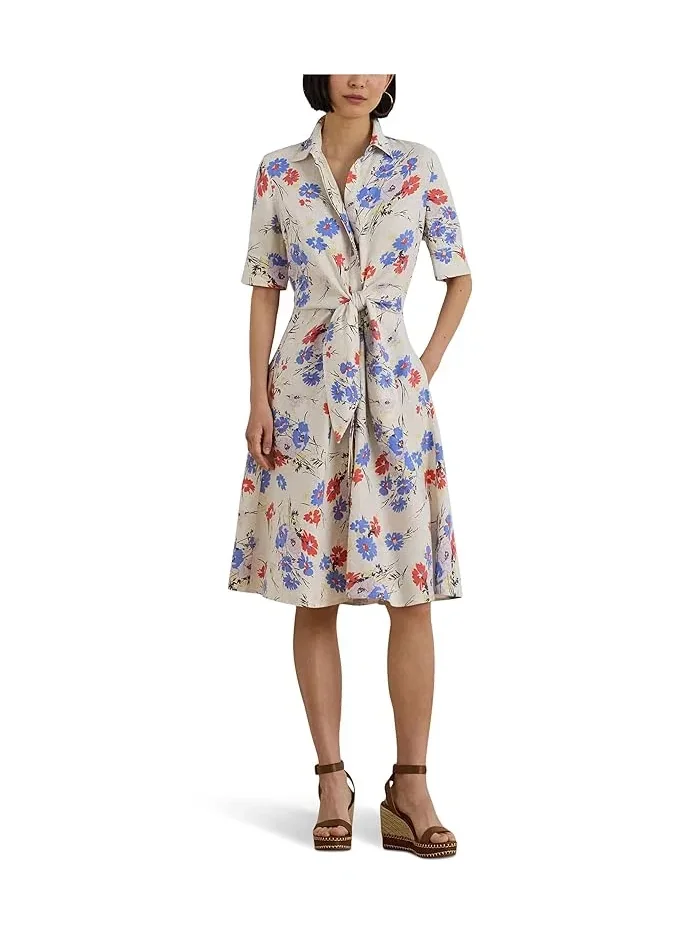 Платье-рубашка с цветочным принтом Floral Tie-Front Linen Shirtdress Lauren Ralph Lauren — изображение 1 из 5
