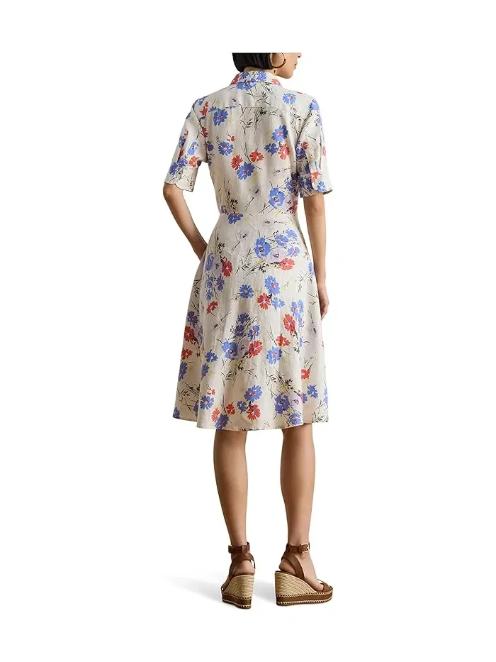Платье-рубашка с цветочным принтом Floral Tie-Front Linen Shirtdress Lauren Ralph Lauren — изображение 2 из 5