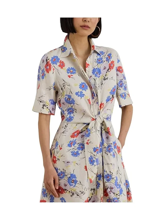 Платье-рубашка с цветочным принтом Floral Tie-Front Linen Shirtdress Lauren Ralph Lauren — изображение 3 из 5