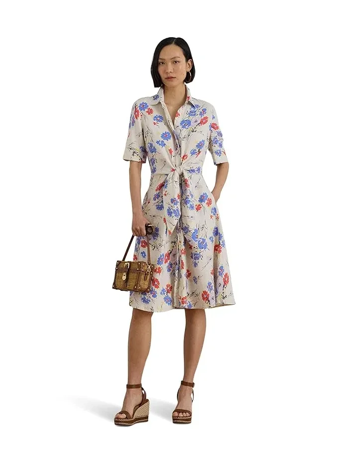 Платье-рубашка с цветочным принтом Floral Tie-Front Linen Shirtdress Lauren Ralph Lauren — изображение 4 из 5