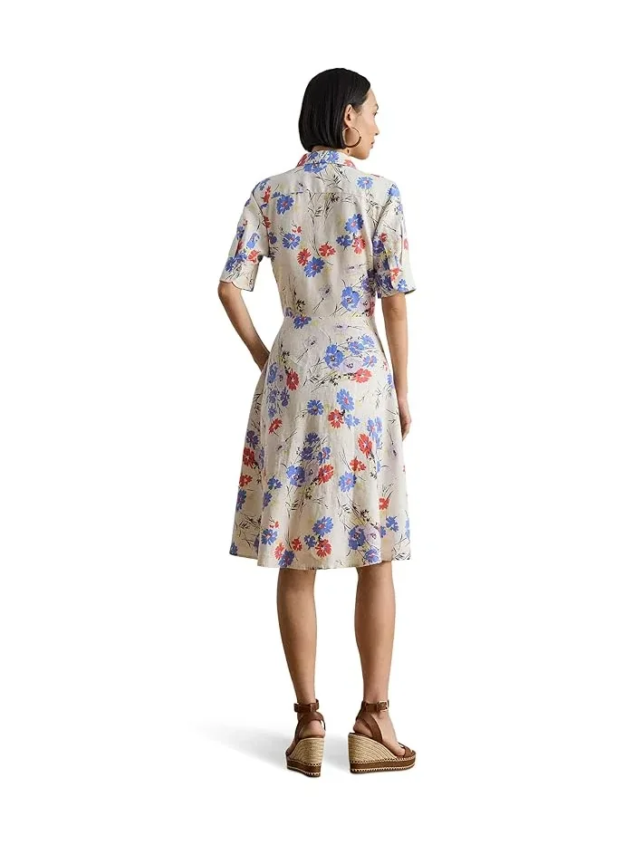 Платье-рубашка с цветочным принтом Floral Tie-Front Linen Shirtdress Lauren Ralph Lauren — изображение 5 из 5