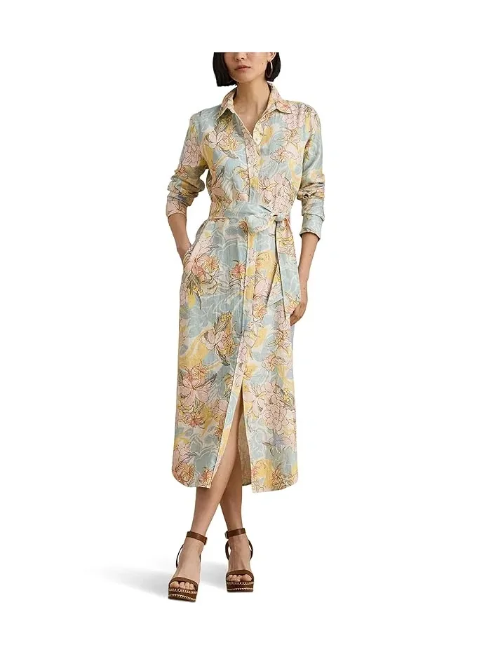 Платье-рубашка льняное Floral Linen Lauren Ralph Lauren — изображение 1 из 5, кремовый/синий мульти