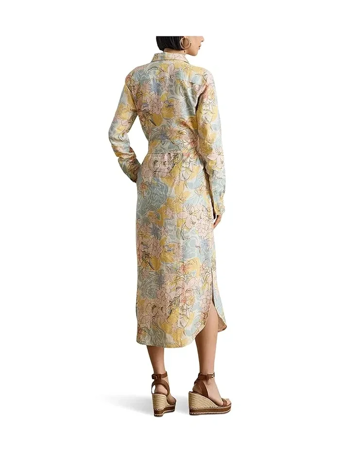 Платье-рубашка льняное Floral Linen Lauren Ralph Lauren — изображение 2 из 5, кремовый/синий мульти
