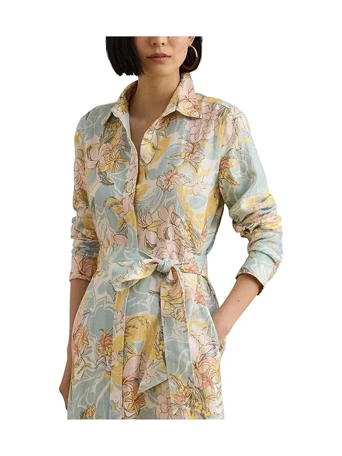 Платье-рубашка льняное Floral Linen Lauren Ralph Lauren — изображение 3 из 5, кремовый/синий мульти