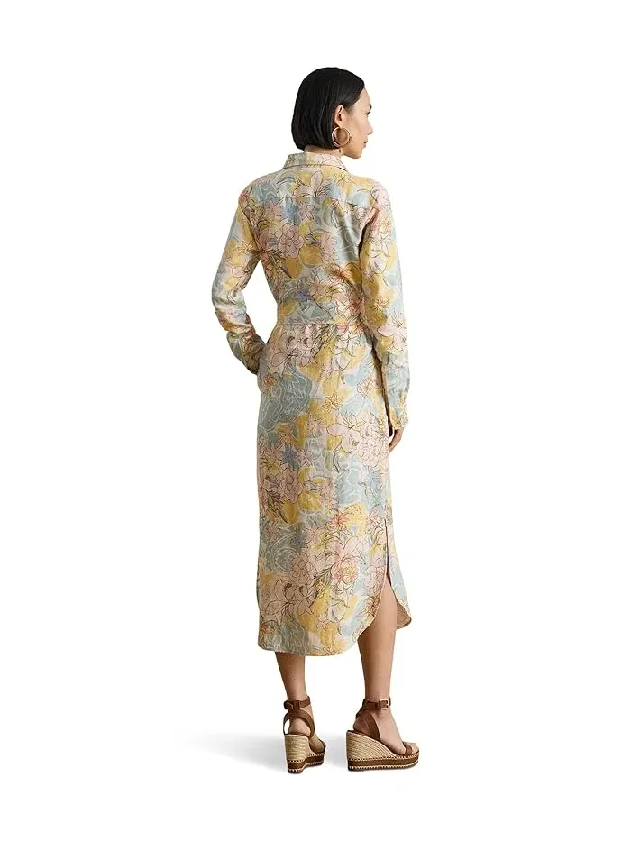 Платье-рубашка льняное Floral Linen Lauren Ralph Lauren — изображение 4 из 5, кремовый/синий мульти