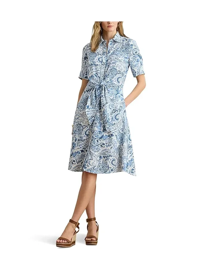Платье-рубашка пайсли с завязкой Lauren Ralph Lauren — изображение 1 из 5, белый/синий