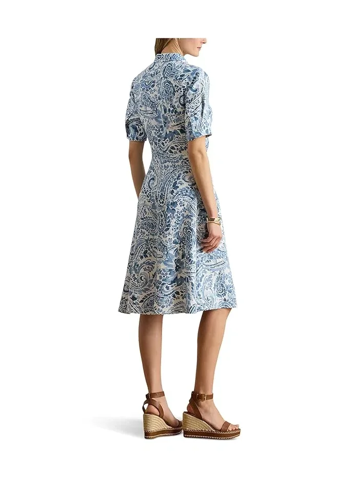 Платье-рубашка пайсли с завязкой Lauren Ralph Lauren — изображение 2 из 5, белый/синий