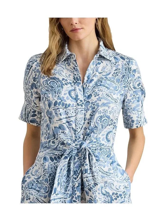 Платье-рубашка пайсли с завязкой Lauren Ralph Lauren — изображение 3 из 5, белый/синий