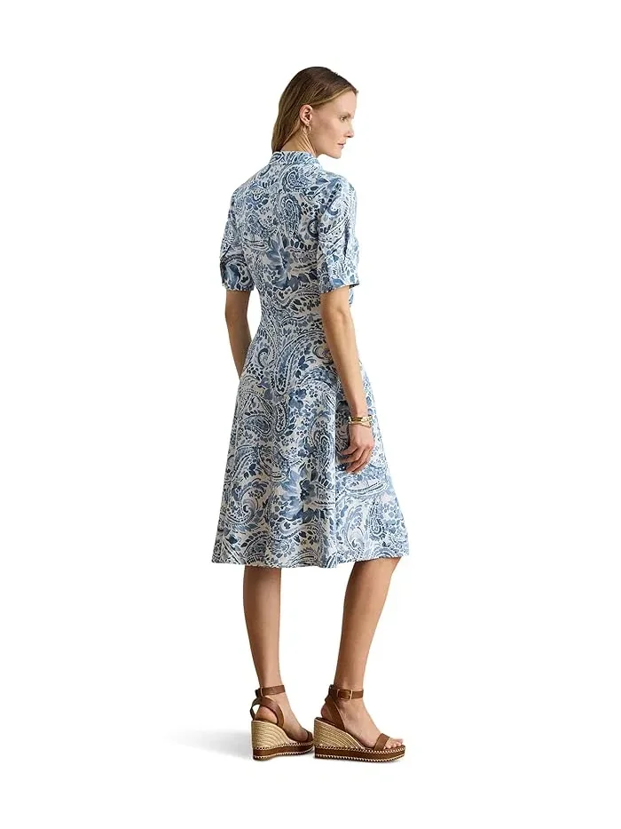 Платье-рубашка пайсли с завязкой Lauren Ralph Lauren — изображение 4 из 5, белый/синий