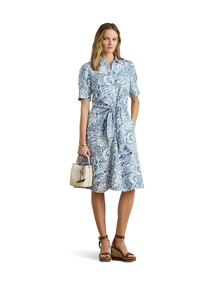 Платье-рубашка пайсли с завязкой Lauren Ralph Lauren — изображение 5 из 5, белый/синий