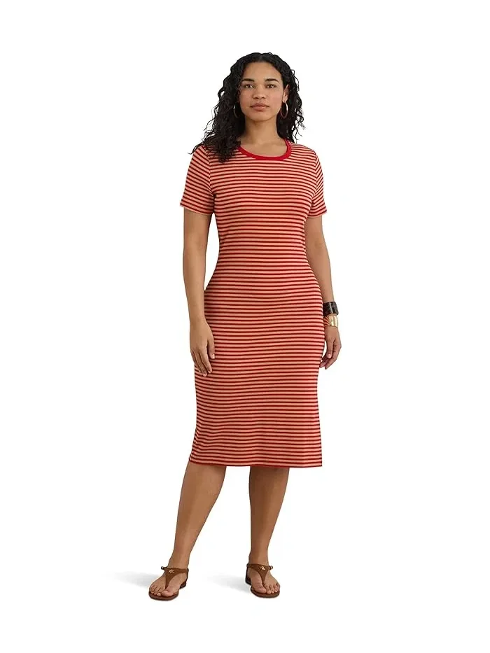 Платье-футболка полосатое Petite Striped Cotton-Blend Ribbed Tee Dress Lauren Ralph Lauren