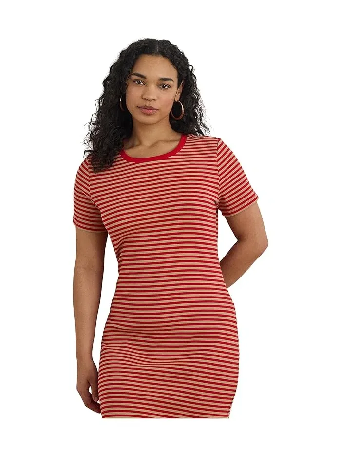 Платье-футболка полосатое Petite Striped Cotton-Blend Ribbed Tee Dress Lauren Ralph Lauren — изображение 3 из 4