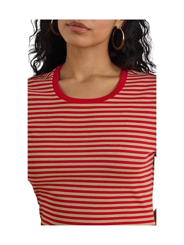 Платье-футболка полосатое Petite Striped Cotton-Blend Ribbed Tee Dress Lauren Ralph Lauren — изображение 4 из 4