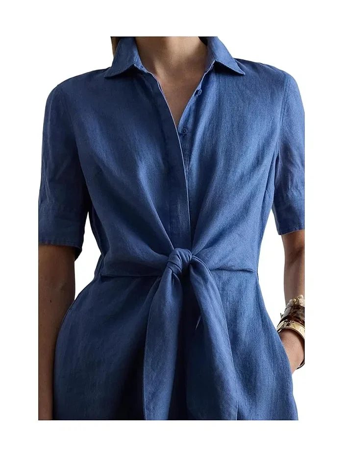 Платье-рубашка Tie-Front Linen Lauren Ralph Lauren — изображение 3 из 3, синий