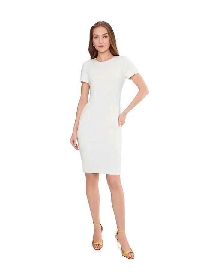 Платье-футляр с коротким рукавом Short Sleeve Scuba Sheath Calvin Klein — изображение 2 из 5, бежевый
