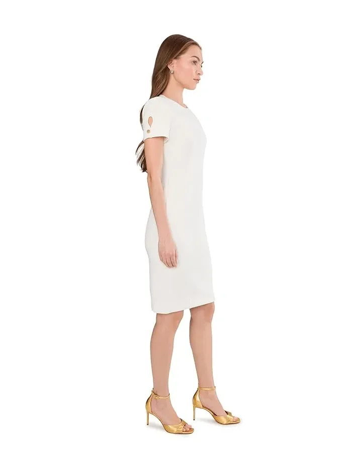 Платье-футляр с коротким рукавом Short Sleeve Scuba Sheath Calvin Klein — изображение 3 из 5, бежевый